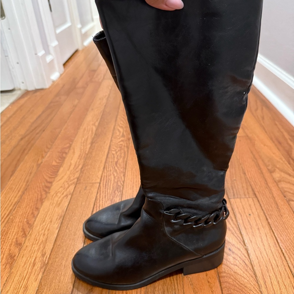 Forever 21 Black Over the Knee Boots with Chain Accent